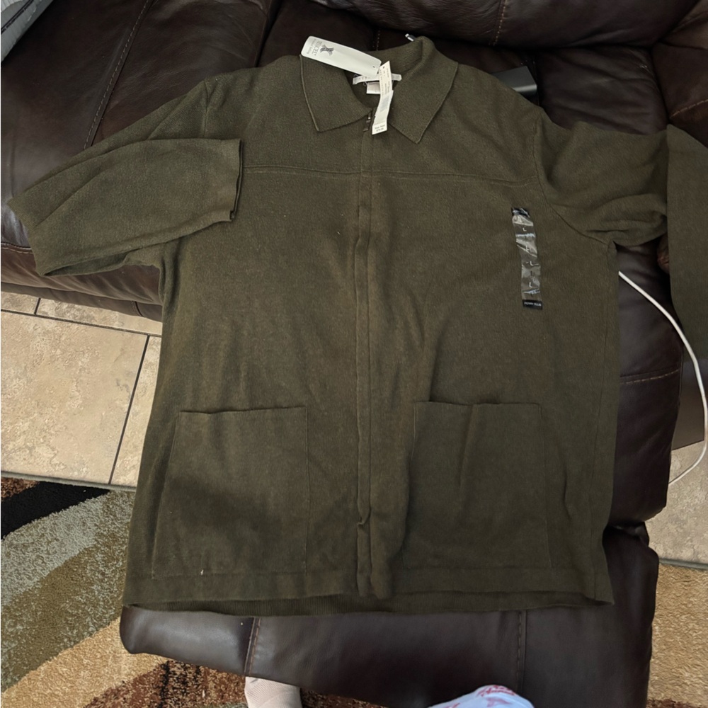 Perry Ellis Olive Zip Front Lightweight Jacket